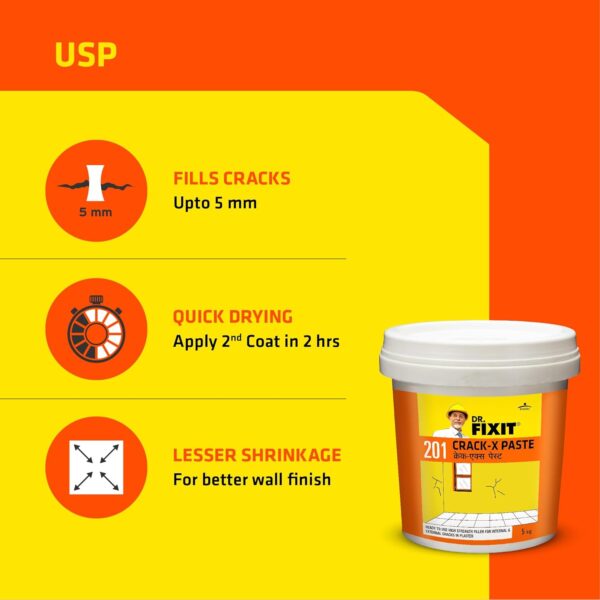DR. FIXIT 201 Crack-X Paste – 500gm | Flexible, Ready-to-Use Crack Filler for Walls & Roofs | Interior & Exterior Surface Repair with Superior Bonding - Image 4