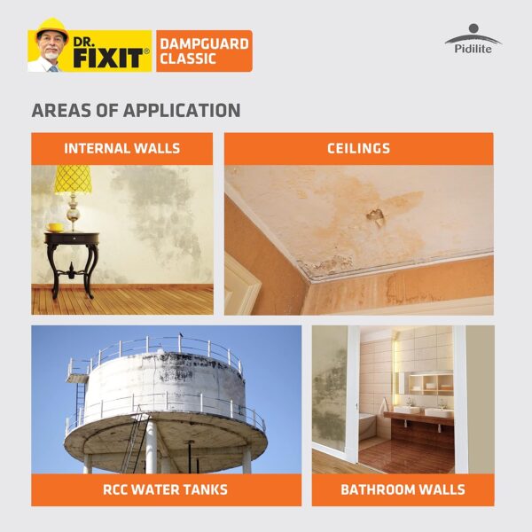 Dr. Fixit Dampguard Classic – 1Kg | Anti-Damp Coating for Internal Walls, Ceilings & RCC Water Tanks | Damp-Proof Sealant for Moisture Protection - Image 3