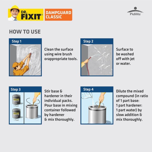 Dr. Fixit Dampguard Classic – 1Kg | Anti-Damp Coating for Internal Walls, Ceilings & RCC Water Tanks | Damp-Proof Sealant for Moisture Protection - Image 4
